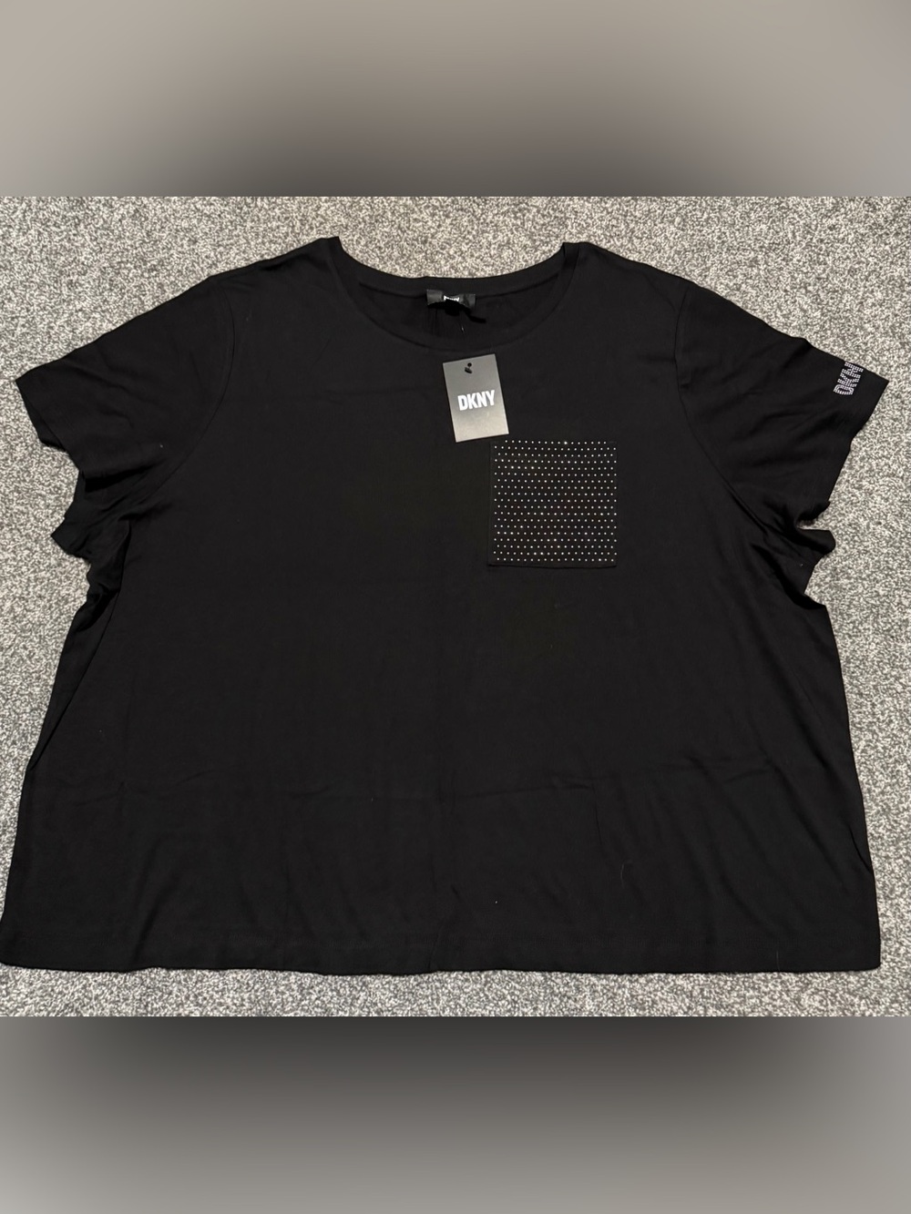 DKNY Black Crop Tee with Studded Pocket